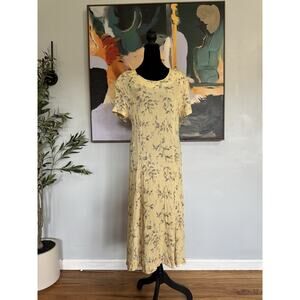 Vintage 90’s R&K Midi CottageCore Floral Dress Sz 14 Butter Yellow Country Y2K